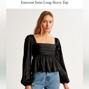 Emerson Satin Long sleeve Top by Abercrombie & Fitch    Black, Size M